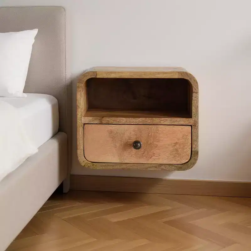HomeRoots 12 Oak Solid Wood One Drawer Floating Nightstand