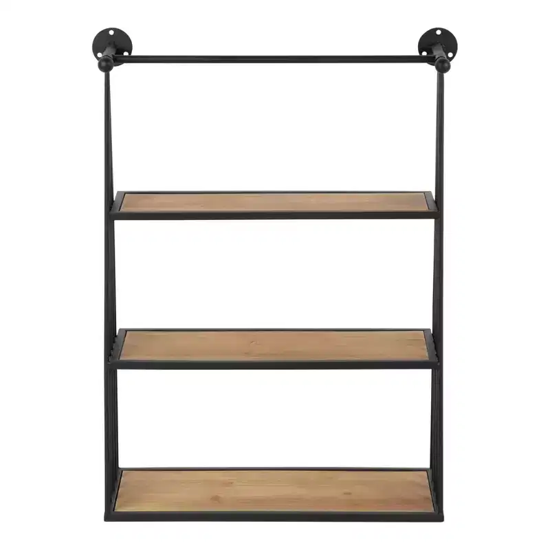 23" x 30" Nevin Wall Mounted Hanging Shelf Rustic Brown/Black - Kate and Laurel: Metal Frame, 3 Open Shelves