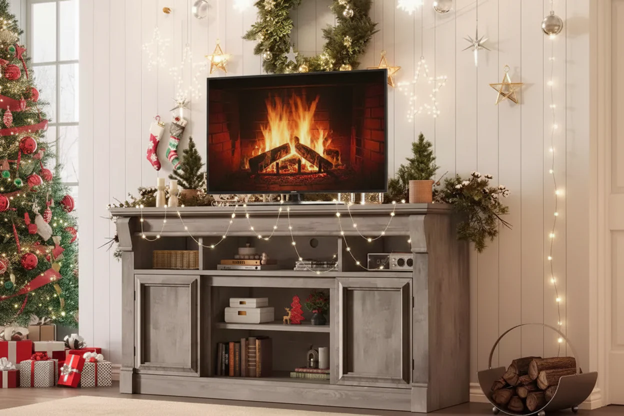Farmhouse TV Stand – Entertainment Center for TVs up to 65