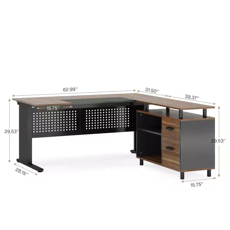 MAYEERTY Computer Desk L Shaped 55x63in Executive Desk and Mobile File Cabinet