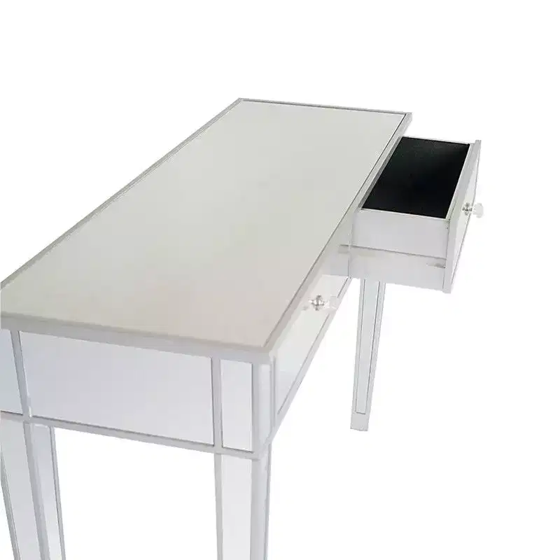 Silver Mirror Finish Two-Drawer Modern Style Computer Desk