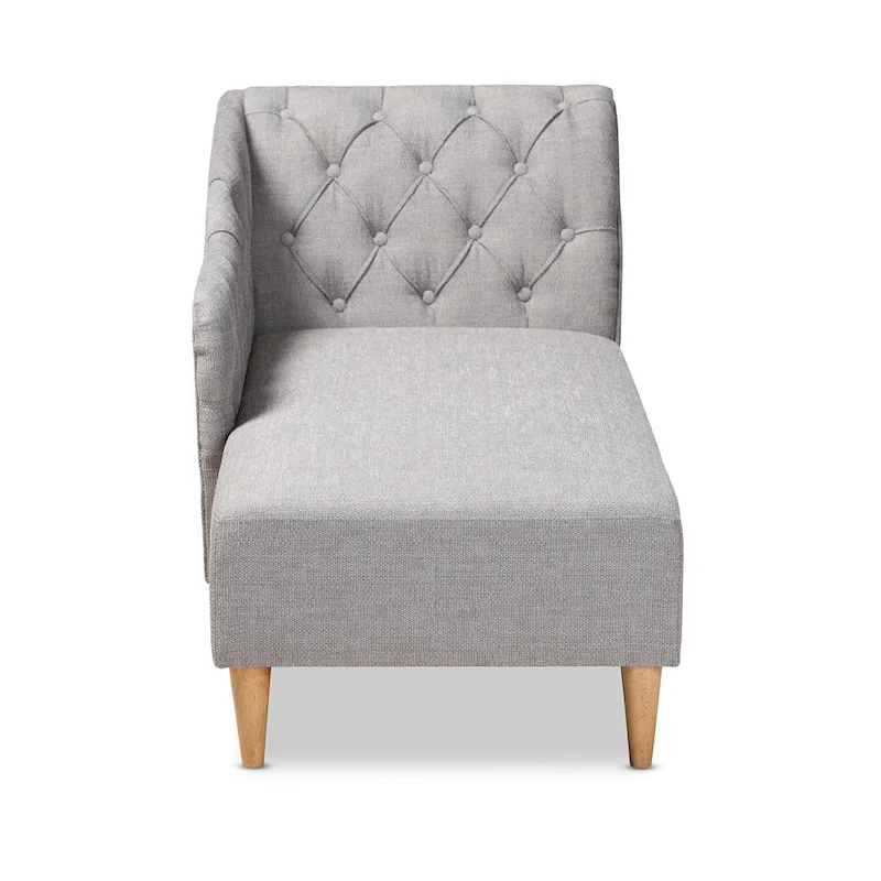 Baxton Studio Emeline Fabric Upholstered Oak Finished Wood Chaise Lounge