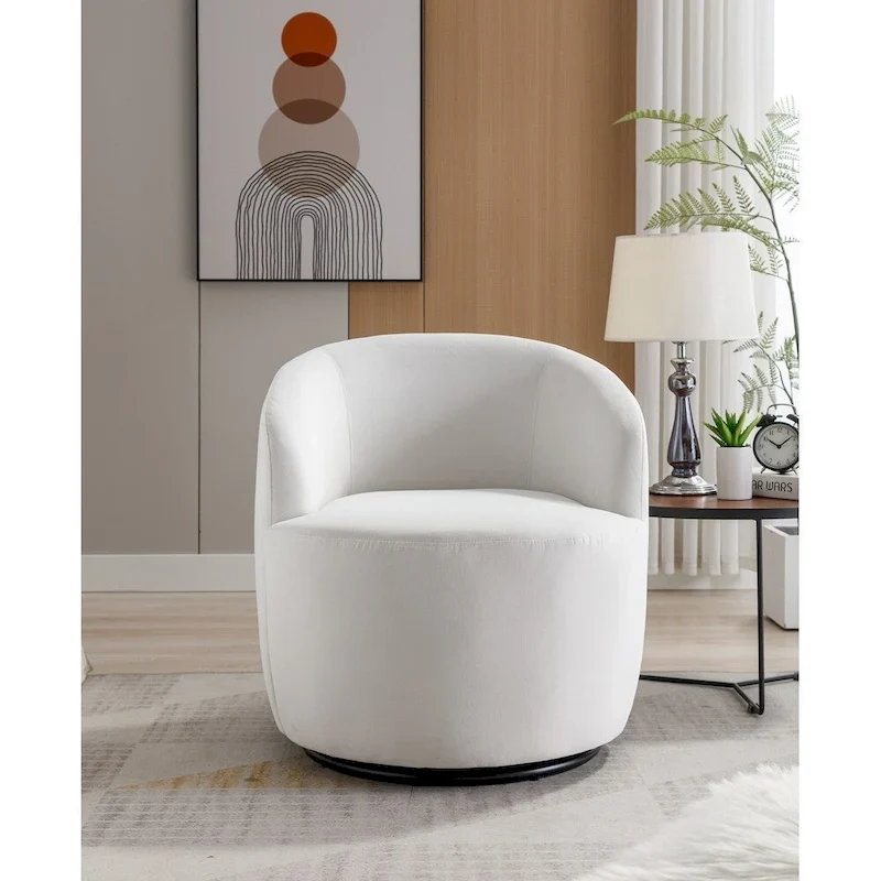 Velvet Fabric Swivel Barrel Chair with Black Powder Coating Metal Ring