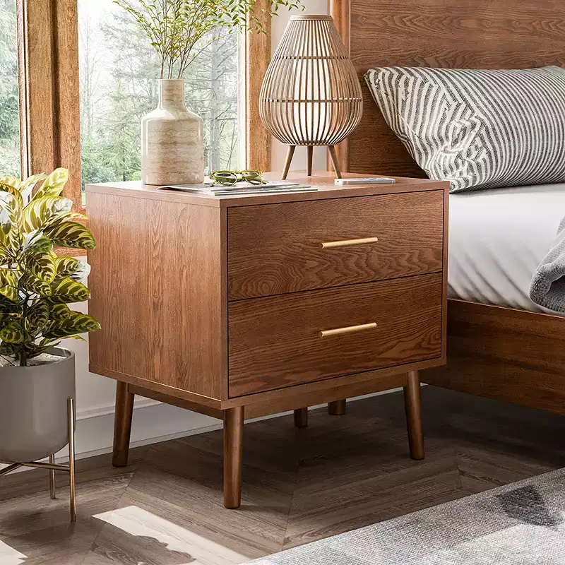 HOMES: Inside + Out Riverstone Mid-Century Modern 2 Drawer Nightstand Walnut