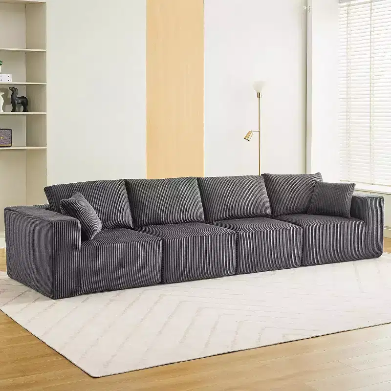 137 Sectional Couch Cloud Modular Modern Linear Sofa with Chaise Lounge, Corduroy Fabric, No Assembly Required, Convertible Compression Sleeper