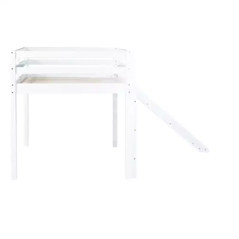 Twin Low Loft Bed with Slide, Ladder & Safety Guardrails, Solid Wood, White