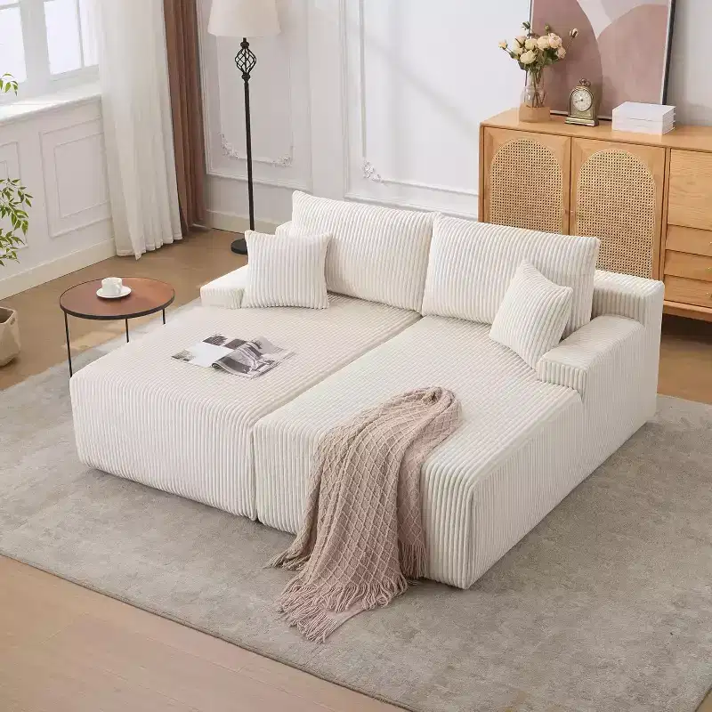Oversized Chaise Lounge Chair, 79 x 69 Double Cloud Corduroy Chair with Armrests & 4 Pillows, Deep Seat, No Assembly