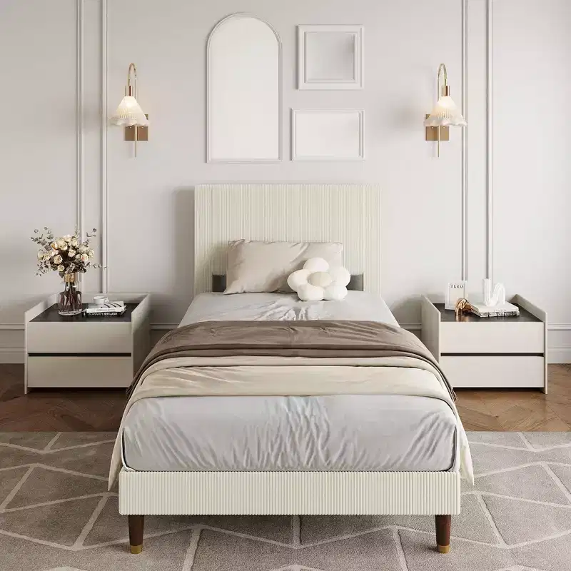 Metal Upholstered Twin Platform Bed with Headboard