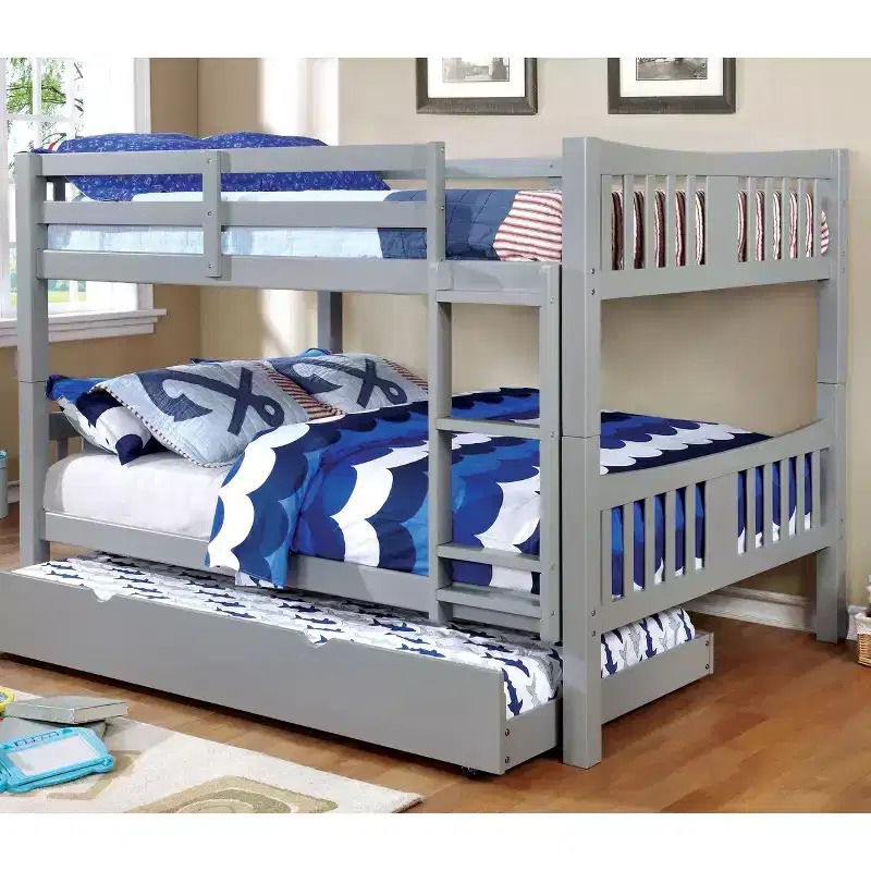 Twin Over Twin Kids' Clare Bunk Bed Gray  Built-In Guard Rails & Ladder, Wood Veneer, Transitional Style