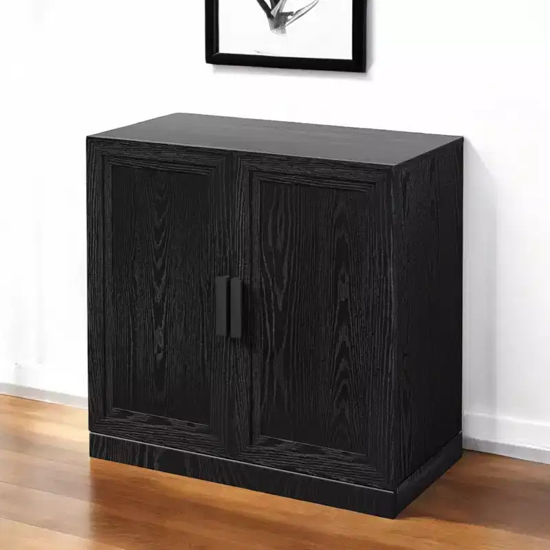 HomeRoots 31 Black Textured Door Accent Cabinet With Three Shelves