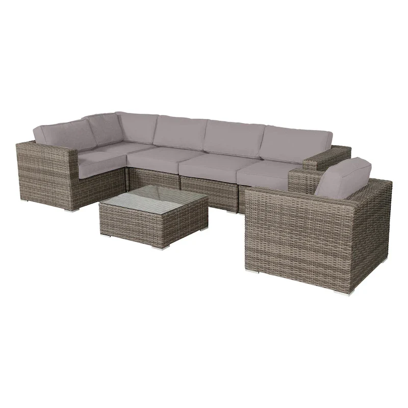 LSI 7 Piece Rattan Sunbrella Sectional Seating Group with Cushions