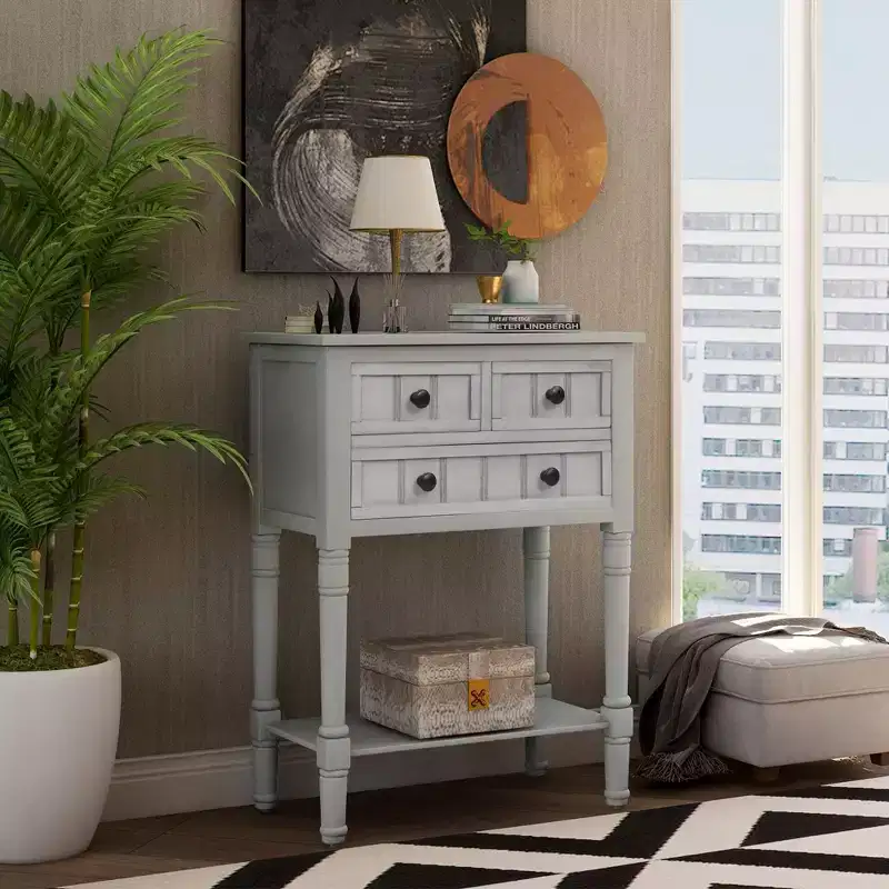 23.7in Narrow Console Table with 3 Drawers and Shelf, Sofa Table for Small Space Entryway or Living Room