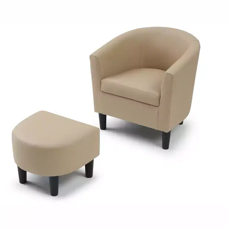 Passion Furniture Salem Faux Leather Accent Chair with Ottoman