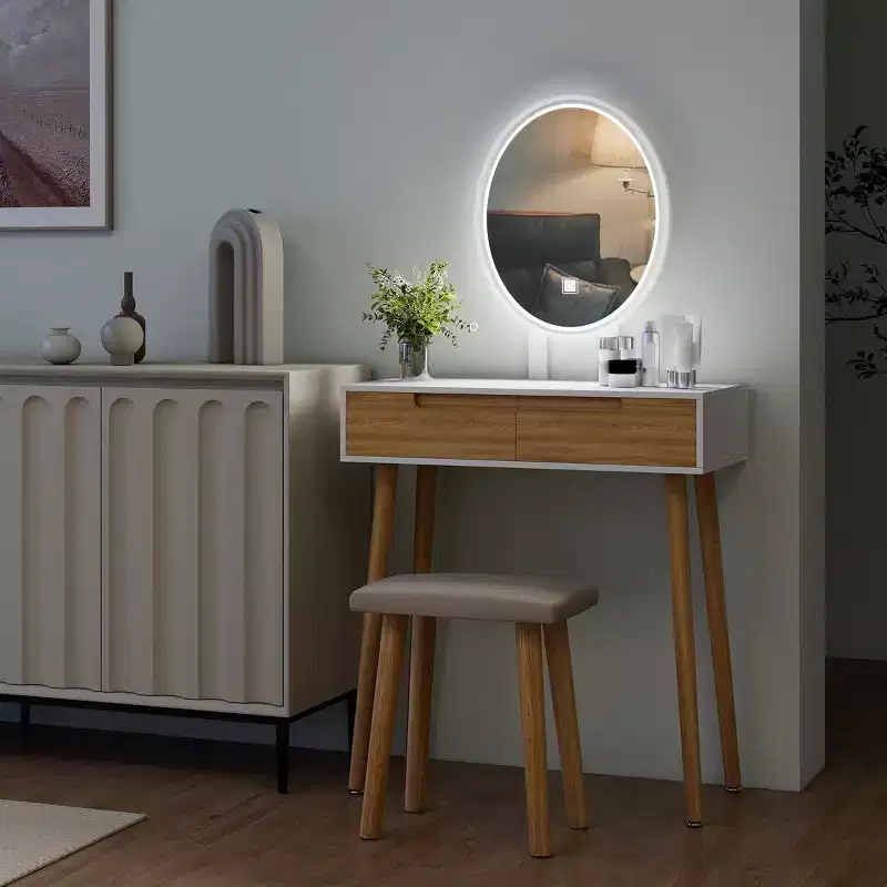 31.5 Natural Wood Makeup Vanity Desk Set