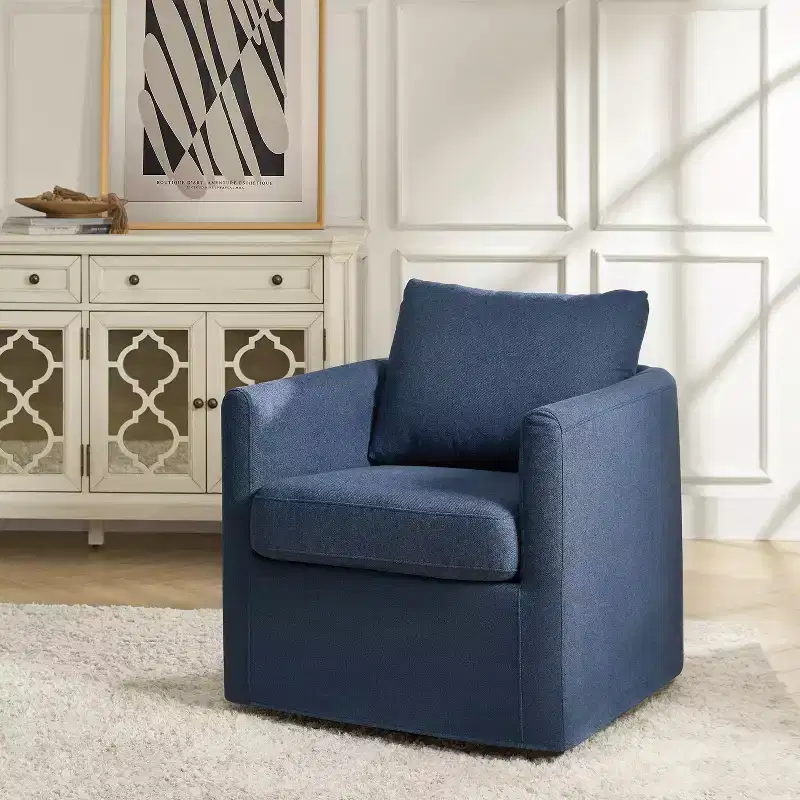 Bernhard Slipcovered Swivel Chair with textured fabric and flared armrests| HULALA HOME