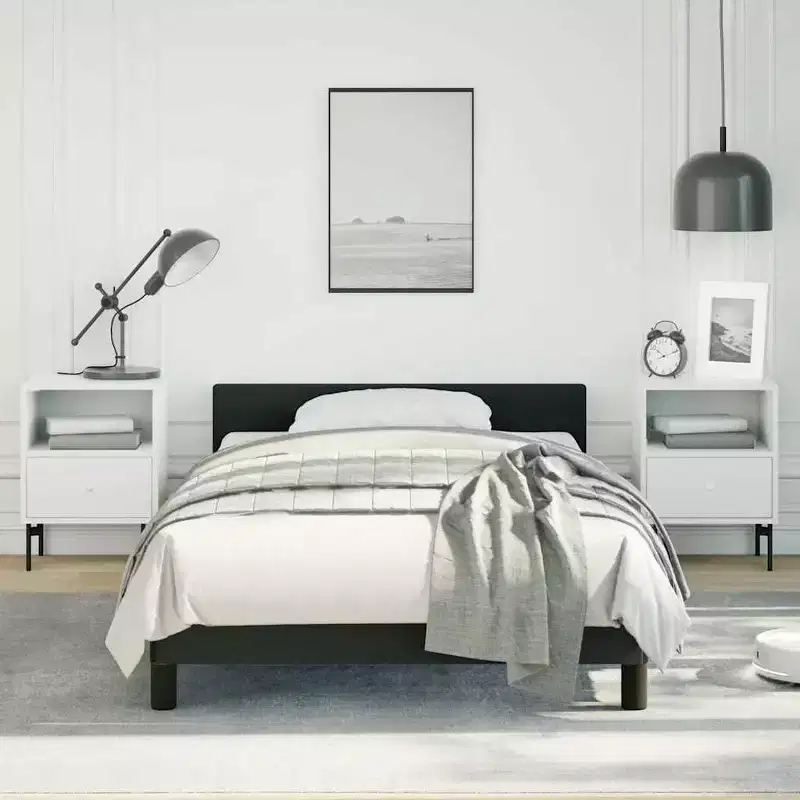 Bed Frame With Headboard Black Faux Leather Twin Bed Frame