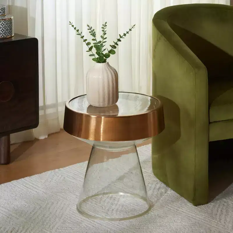 Szabo Round Accent Table - FOX5533A - Gold/Clear - Safavieh Couture