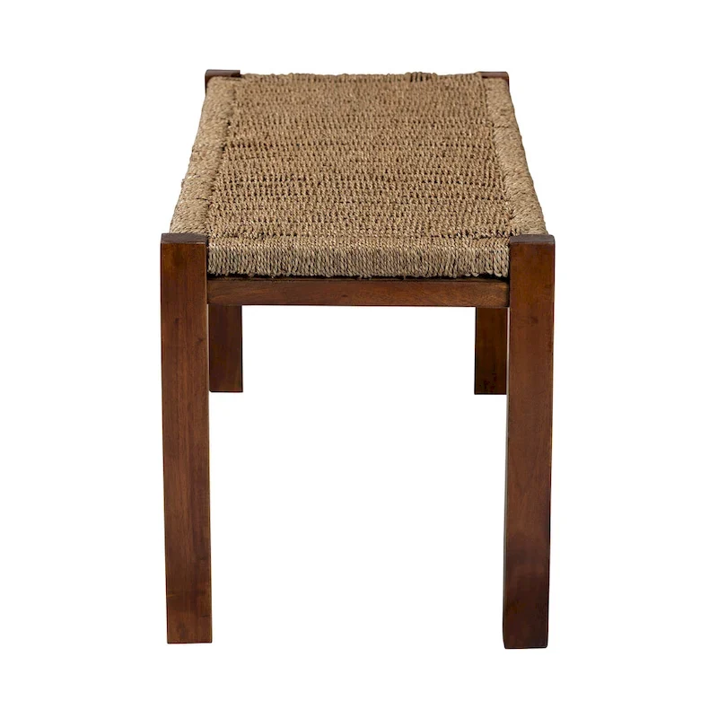 Mid-Century Transitional Bench with Woven Seagrass Seat and Mahogany Frame