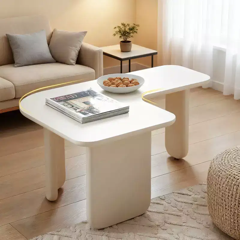 35-Inch L-Shape Modern Multi-Layer Space-Saving Coffee Table, White