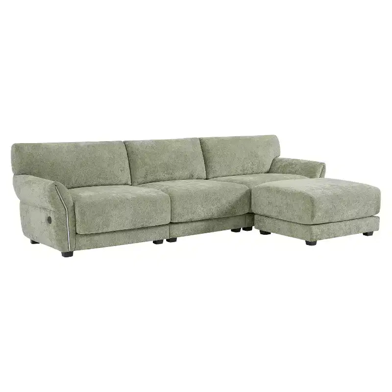 L-Shaped Sectional Sofa Set with Ottoman, 3-Seat Chenille Couch with Extra-Wide Seat and USB, 110