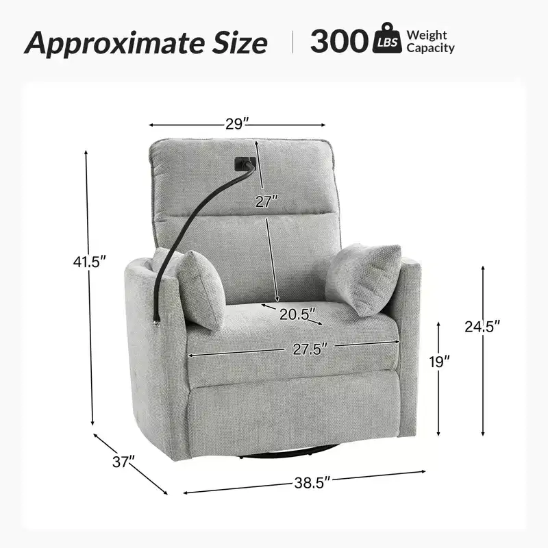 Julius 38 Power Rocking Swivel Nursery Recliner with USB | HULALA HOME