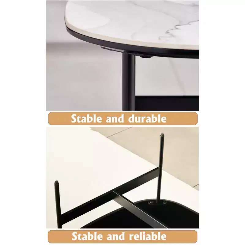 Modern Ceramic Coffee Table – Low Square Center Table with Open Shelf, White