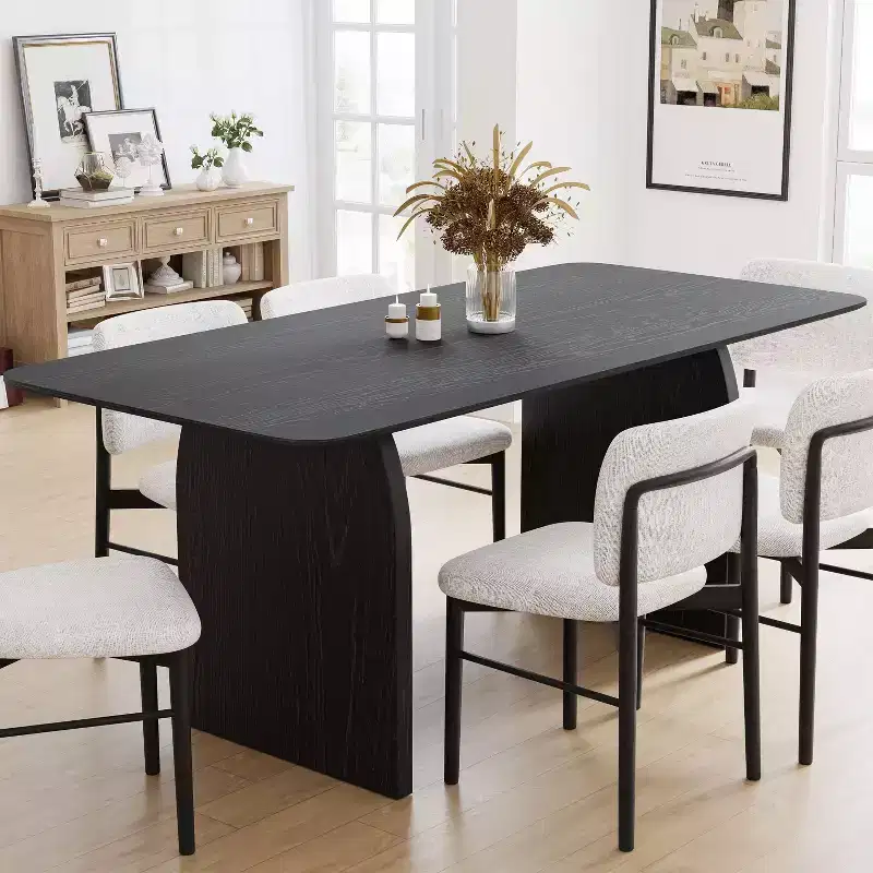 67 Farmhouse Rectangle Brown Dining Table for 4-6 People with Round Arched Table Legs for Dining Room and Living Room