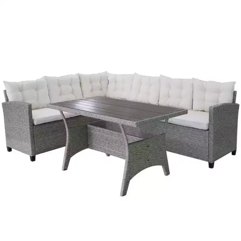 vidaXL 3 Piece Patio Lounge Set with Cushions Poly Rattan Gray - Gray