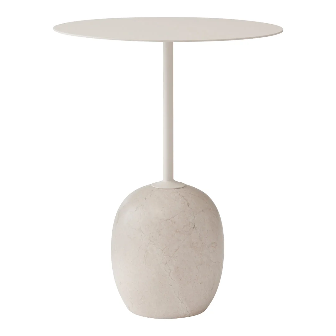 Contemporary Marble Base & Steel Side Table with Sculptural Inverted Lollipop Form for Living Room or Bedroom