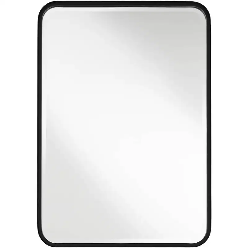 Uttermost Liguria Rounded Edge Rectangular Vanity Wall Mirror Modern Beveled Black Iron Frame 24 Wide for Bathroom Bedroom Living Room Home Entryway