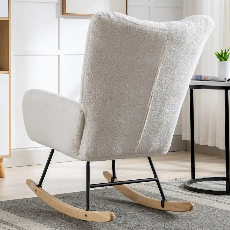 Rocking Chair Upholstered Glider Rocker Rocking Accent Chair Padded Seat with High Backrest Armchair