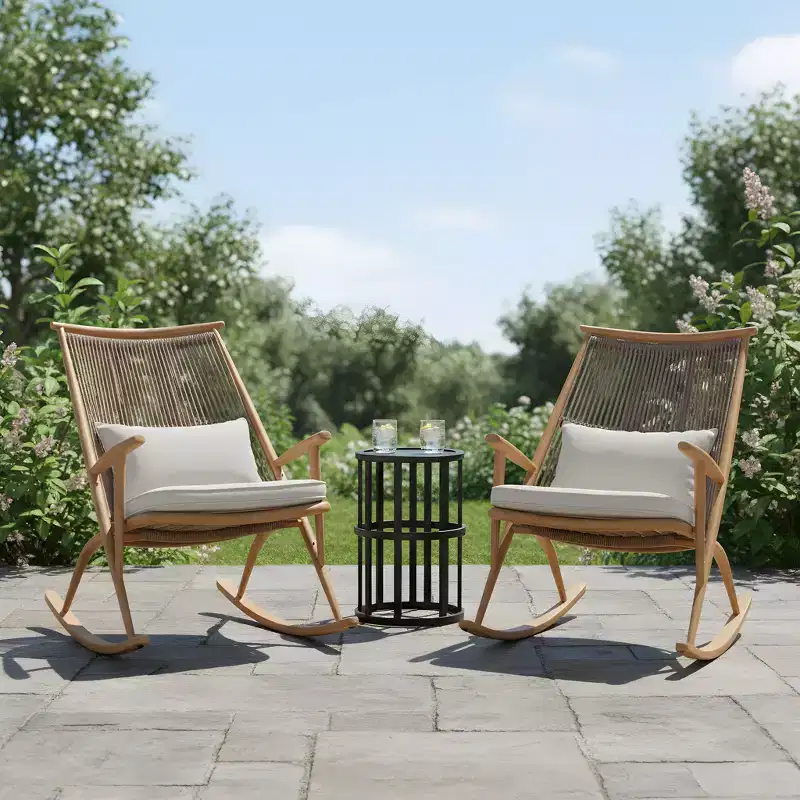 Christopher Knight Home Graziana 3 Piece Outdoor Rattan Rocking Chair with Ceramic Tile End Table