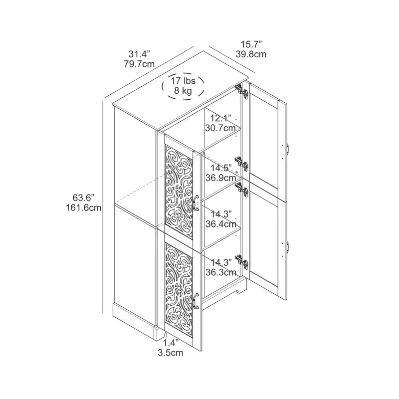 4-Door Kitchen Pantry with Adjustable Shelves, 31.4 W x 15.7 D x 63.6 H