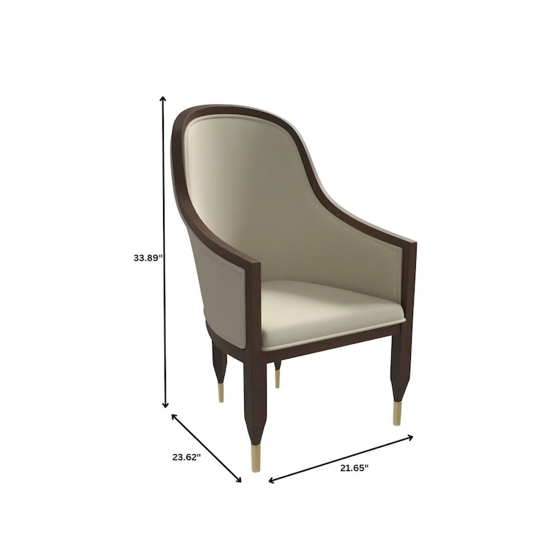Leather Dining Chair with Arms with Rubberwood Frame Belle Series by LeisureMod
