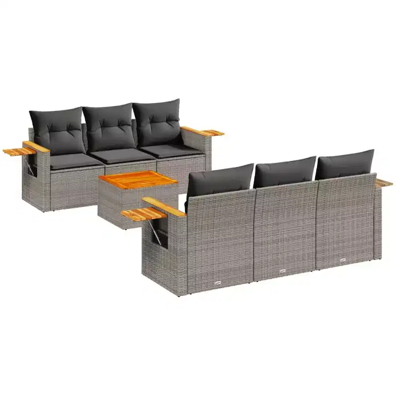 vidaXL Garden Sofa Set Grey PE rattan Large Adjustable Feet