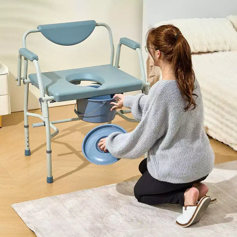 Bedside Commode Chair with Drop-Down Arms, 1000 lbs Capacity, 5-Level Height