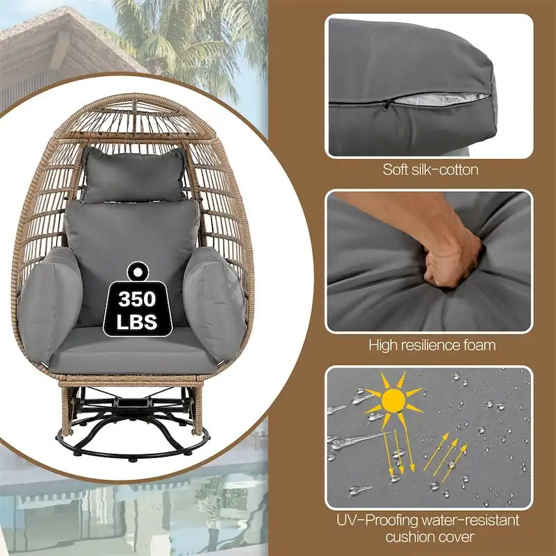 Rattan Egg Patio Swivel Chair with Cushions and Rocking Function