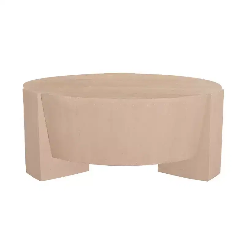 Royal Hampton 35 Inch Round Drum Coffee Table with 3-Leg Base, Sandblasted Mango Wood