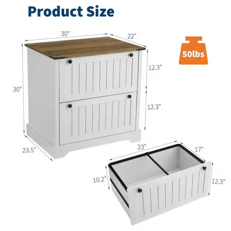 2 Drawer File Cabinet, 30 Wood Lateral Filing Cabinet w/File Folders for A4/Letter/Legal Size, Rustic Storage Cabinet Storage for Home Office
