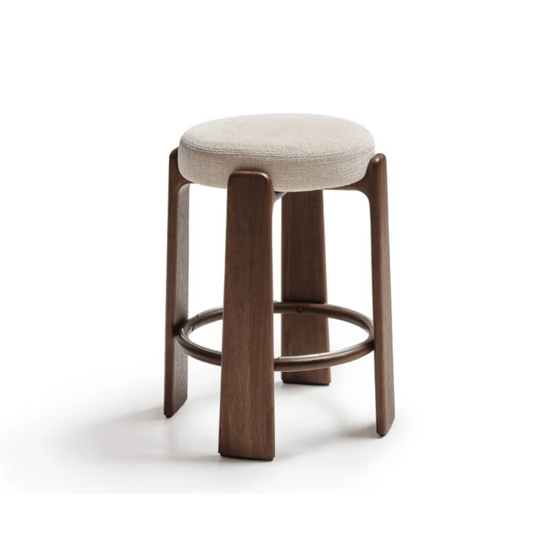 Mid-Century Walnut brown Walnut Barstool with High Density Foam and Timber Legs for Kitchen
