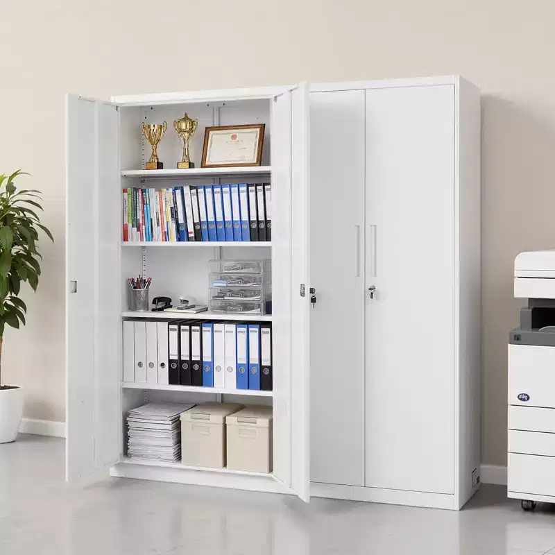 Metal Storage Cabinet, 68.9 in Lockable Steel Garage Cabinet with 4 Adjustable Shelves, 2 Magnetic Doors, 2 Keys, 5 Tiers Tool Storage, White