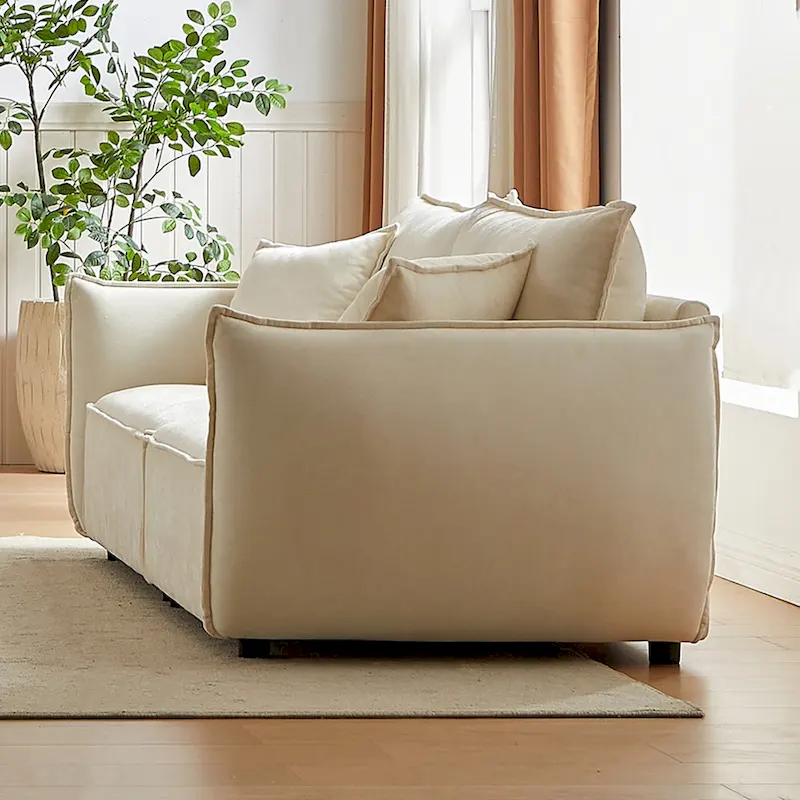 Linen 6-Seat Modular Sofa Set with 3+3 Seater Combo and Wooden Frame & 4 Pillows