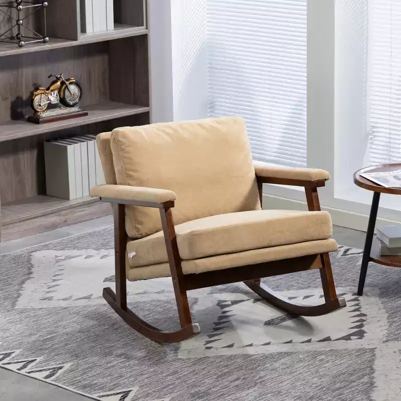 GDFStudio Ellowyn Mid Century Modern Wood Upholstered Accent Rocking Chair