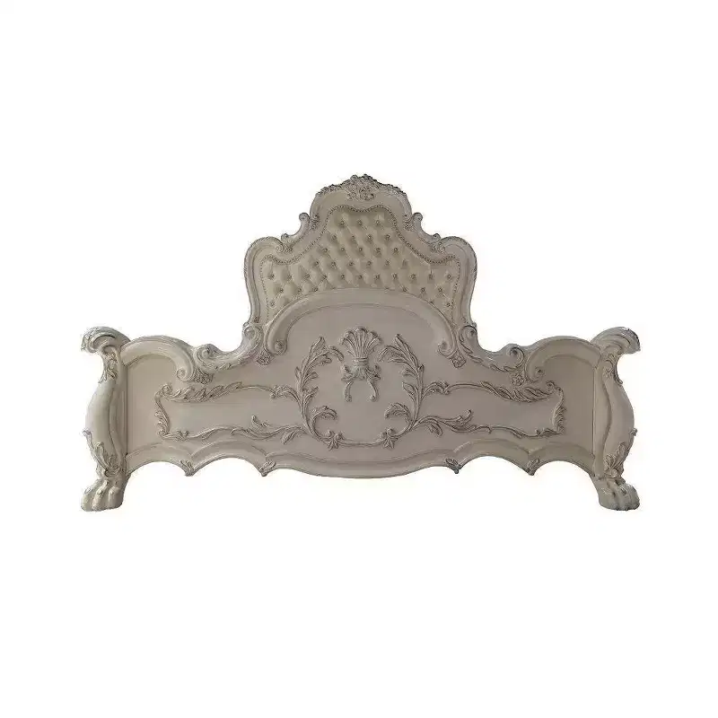92" Eastern King Bed Dresden with Rococo Style Carvings & Faux Leather - Acme Furniture
