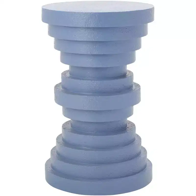 Round Sculptural Accent Table – Stacked Disc Design, Yellow, MDF