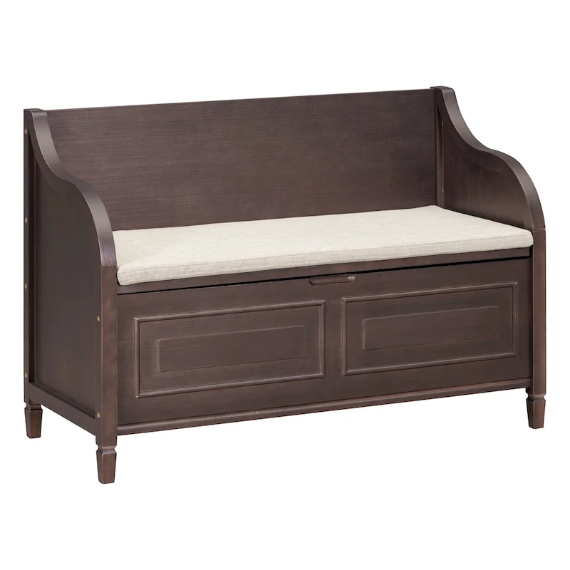 Entryway Storage Bench with Hidden Compartment and Safety Hinge