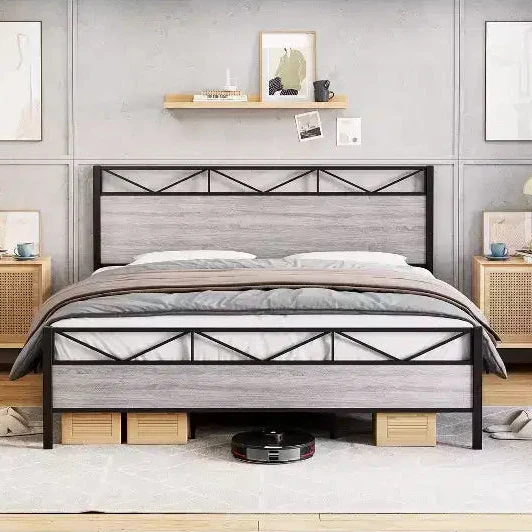 King Size Metal Platform Bed Frame with Headboard & Footboard, 1000 lbs, No Noise