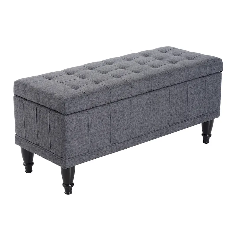Dark Grey Fabric Tufted Storage Ottoman Bench – 1-Seat