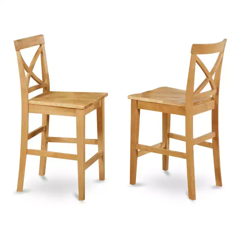 41.5 in.H Brown Finish High Back Wooden Counter Barstool, Set of 2