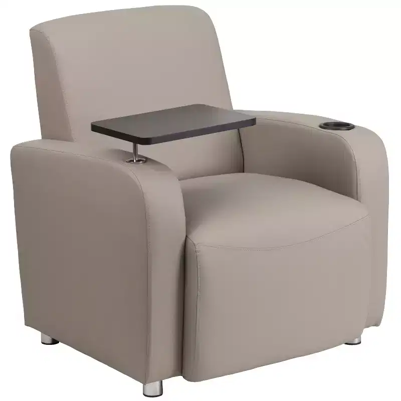 Flash Furniture LeatherSoft Guest Chair with Tablet Arm, Chrome Legs and Cup Holder